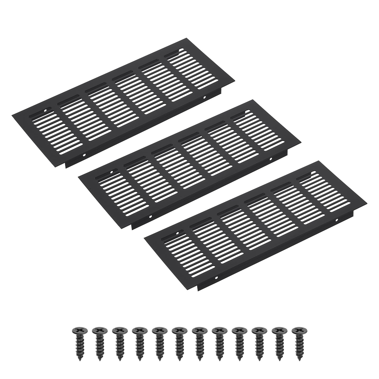 PATIKIL 10 x 4 Inch(250mm x 100mm) Rectangle Ventilation Grille, 3PCS Aluminum Air Vent Cover Louvered Ventilation Cover with Mounting Screws for Cabinet Closet Door Wardrobe, Black