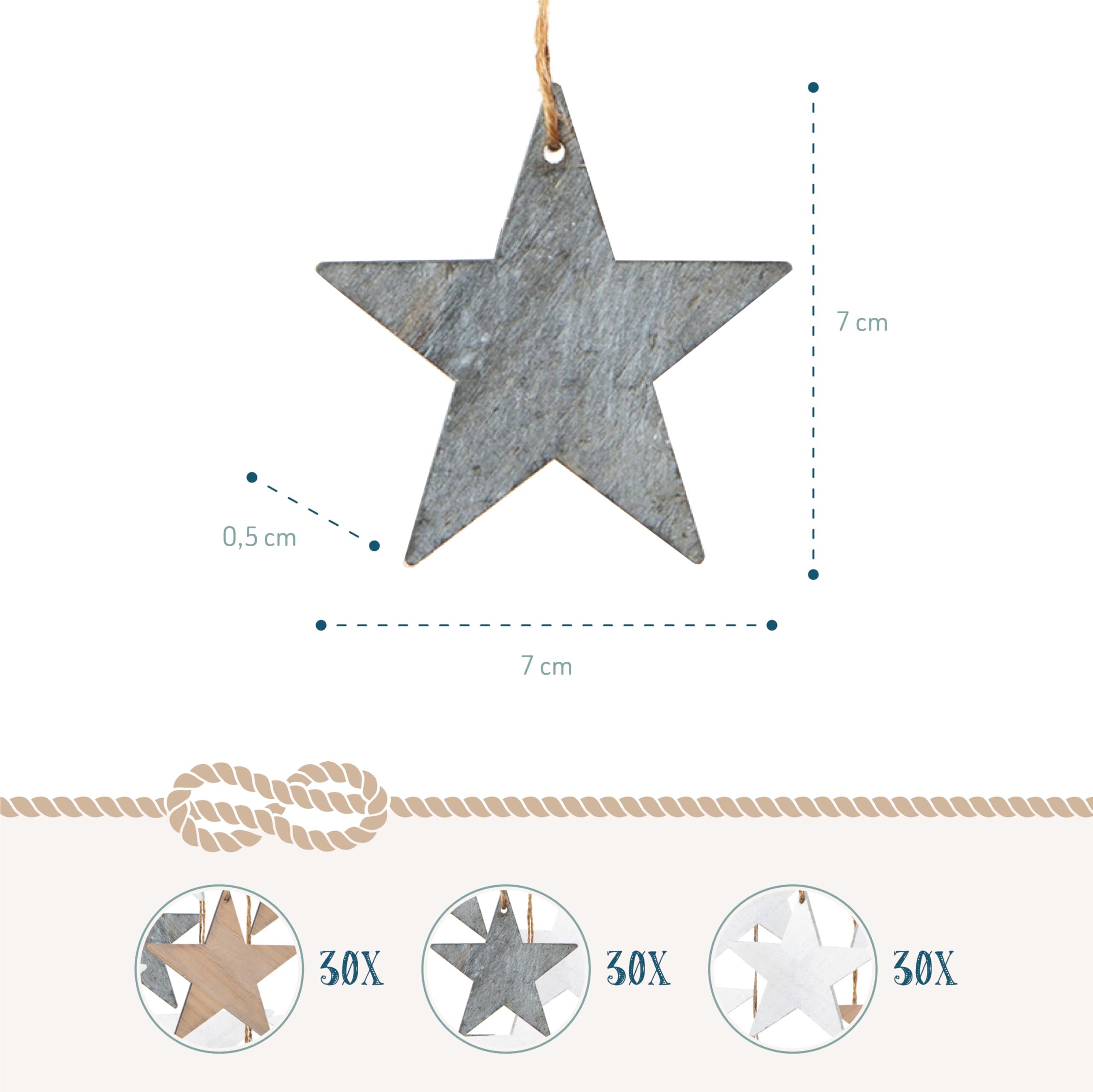 Holzanhänger Sterne, 90 Stück: Weihnachtsanhänger Holz, Geschenkanhänger Stern Weihnachten, Anhänger Geschenke & Zweige, Baumschmuck, Weihnachtliche Deko, Zum Beschriften, Weihnachtsdeko Klein, 7 cm
