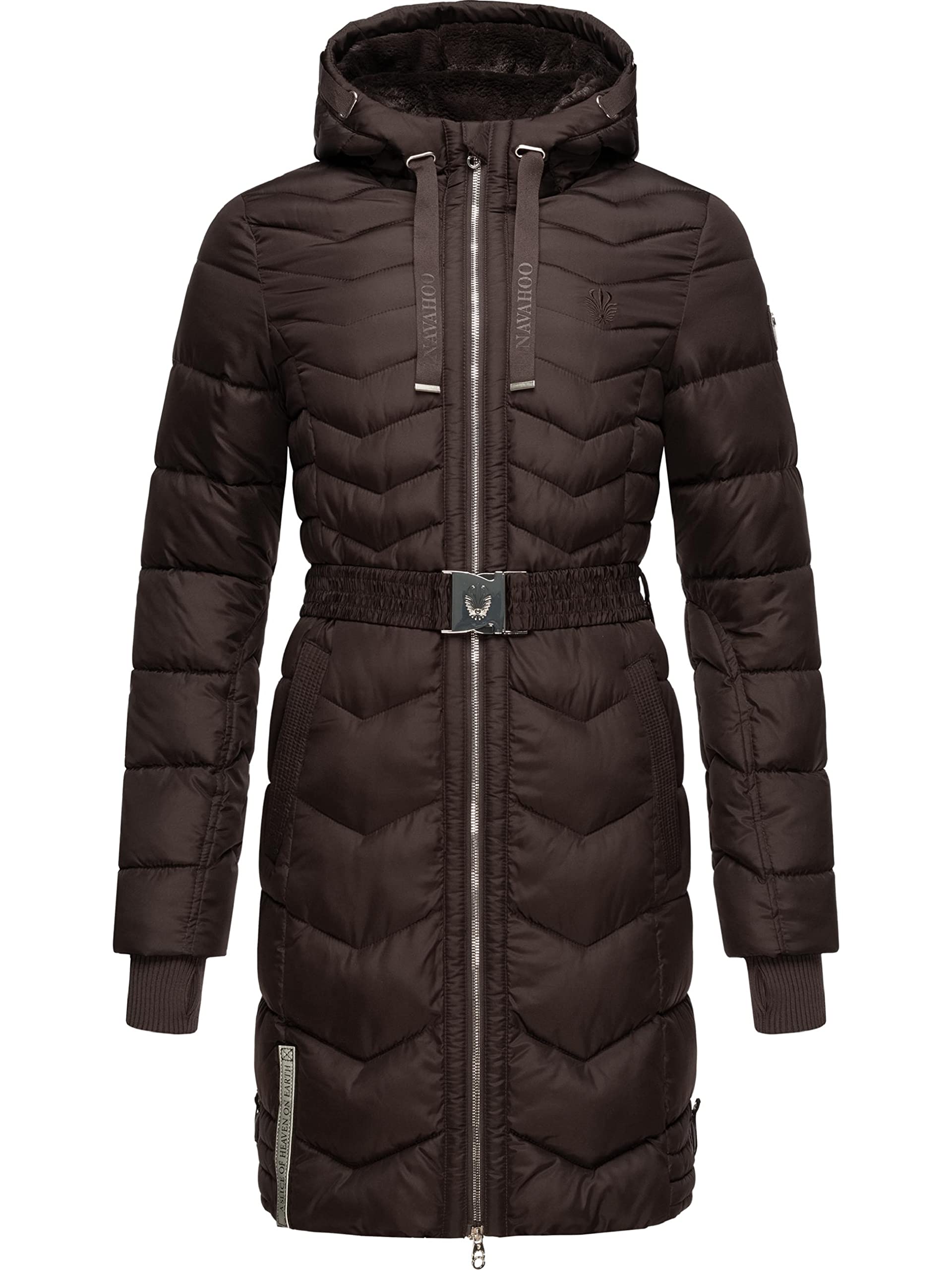 Navahoo Women's Winter Coat Quilted Coat Jacket with Waist Belt Cyclamen XS - XXL, chocolate, XS