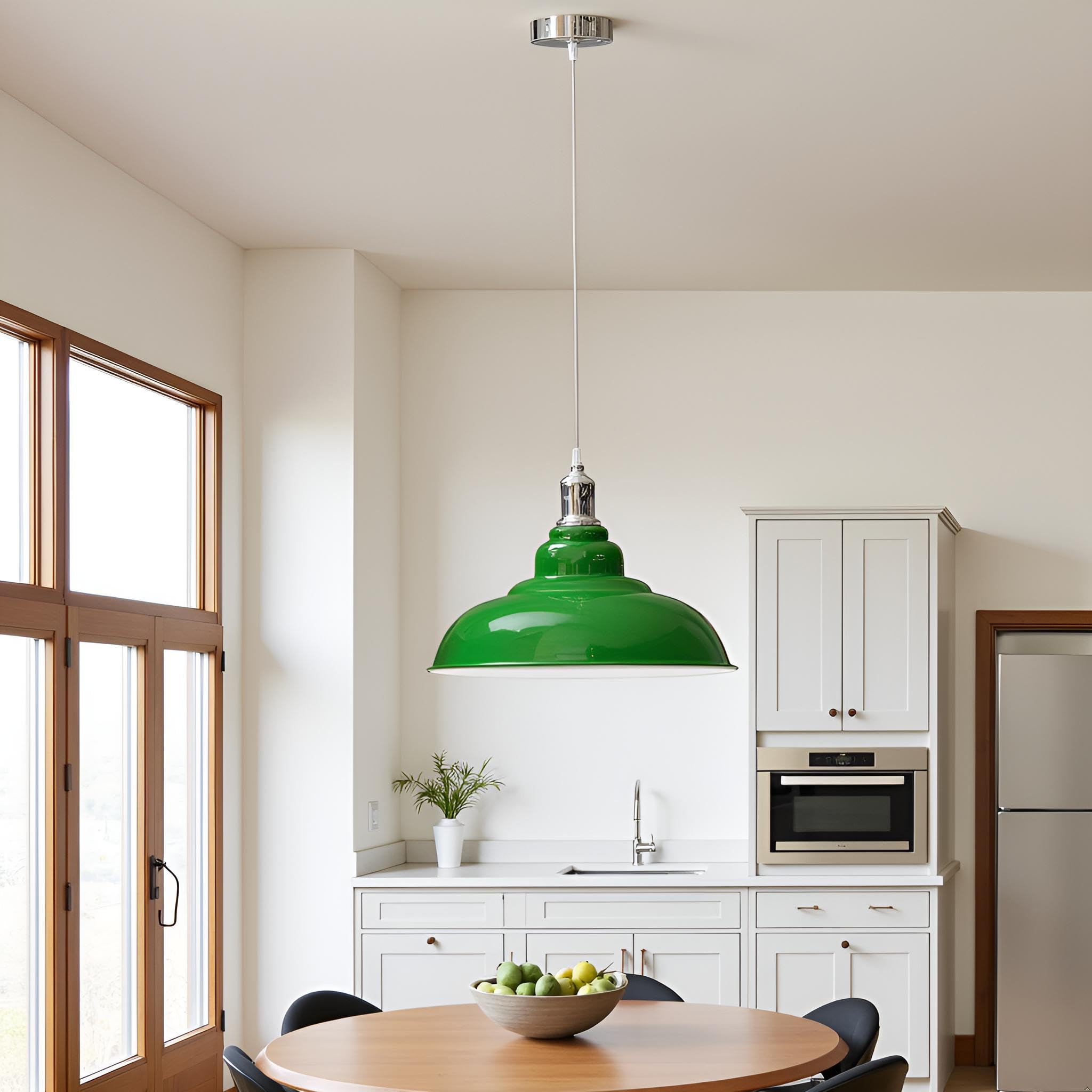 LEDSone Lampada a sospensione retrò E27 32 cm, lampada da soffitto in metallo, stile vintage, cavo regolabile - Faretto bianco per cucina, sala da pranzo, bar, caffetteria, ufficio (Verde)