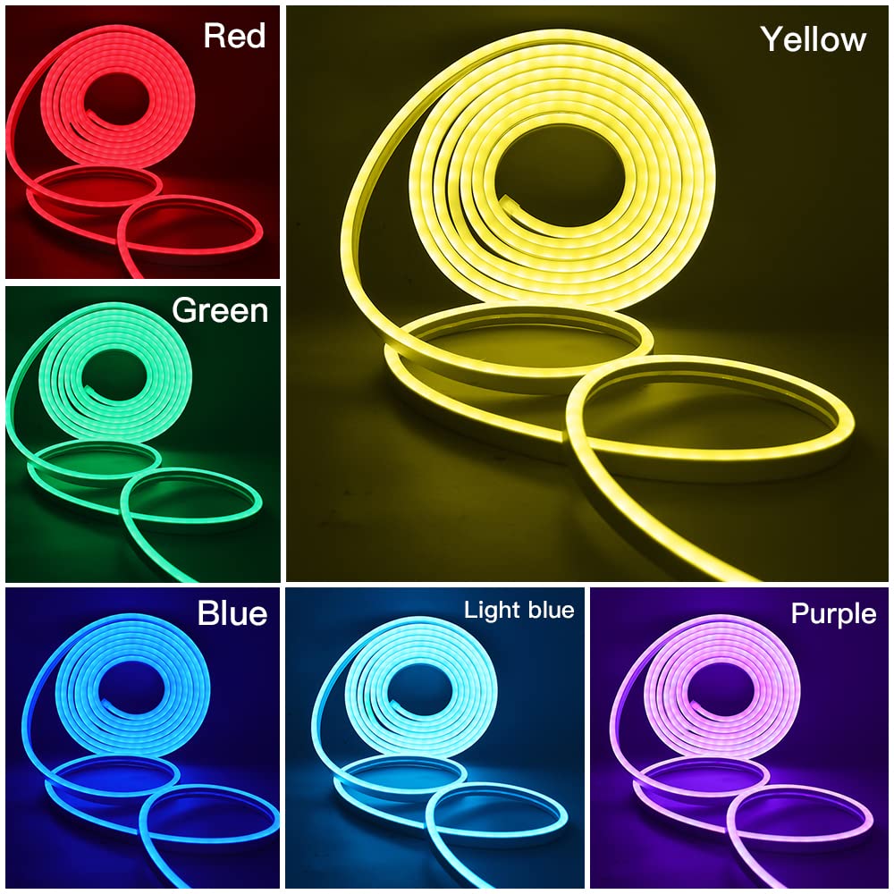 8m Luz de Neón Flexible de 12 V Tira LED RGB Impermeable con Sincronización de Música de Controlador WiFi Remoto Regulable, APLICACIÓN Smart Life Trabaja con Alexa Google Assistant SmartThing