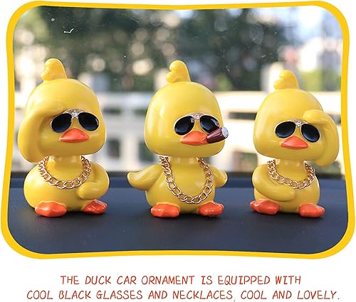 Miniatura 7 de wonuu Lindos adornos de pato amarillo para coche, decoraciones de tablero de instrumentos de coche, muñeca de cabeza sacudida