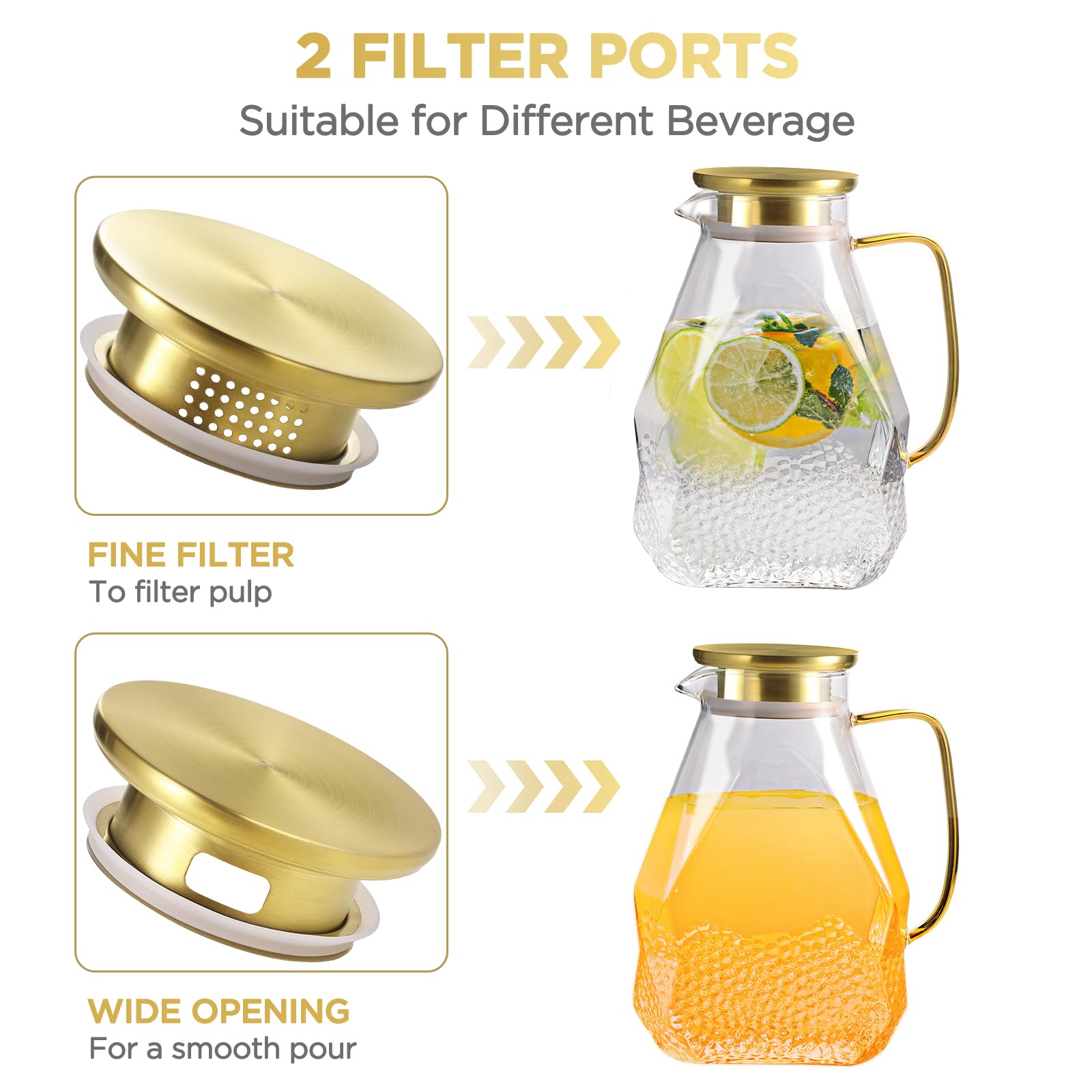 ecooe Glaskaraffe 1.8L Wasserkaraffe für Kühlschranktür, Karaffe Glas mit Edelstahl Deckel, Kühlschrankkrug Wasserkrug Glaskrug für Heißes/Kaltes Wasser, DIY Getränke, Eistee, Saft, Milch,Tee, Kaffee