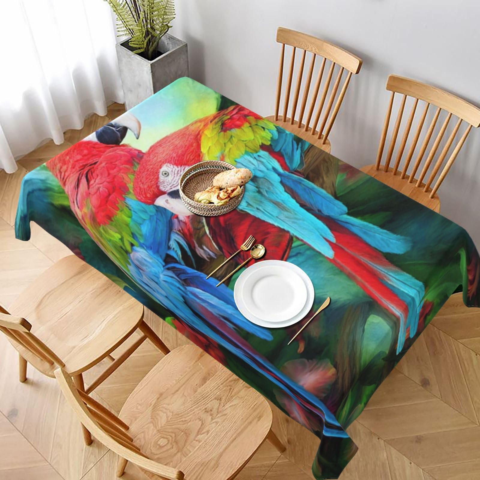 BNVSADC Two Colored Parrots-r13300 Printed Rectangle Tablecloth 228x152 CM, Water Resistant Polyester Table Cloth Decorative Fabric Table Covers for Kitchen Dining Table Parties Camping