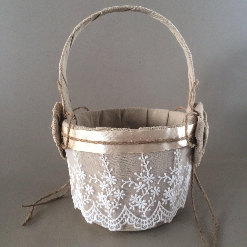 KateMelon Burlap Lace Ring Bearer Pillow and Rustic Wedding Flower Girl Basket Set