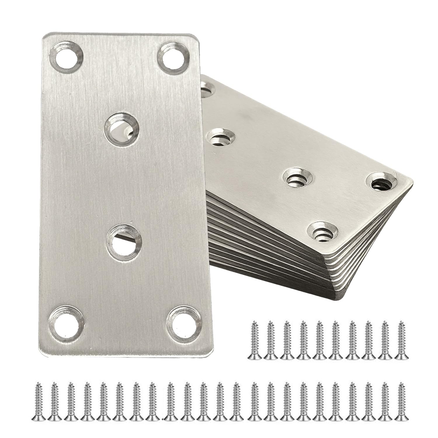 OMIDEAS 10 x Flat Joining Plates (80 x 40 x 2) Fixing Perforated Metal Brace Bracket for Timber Wood Sleeper Stainless Steel Repair Connector Silver