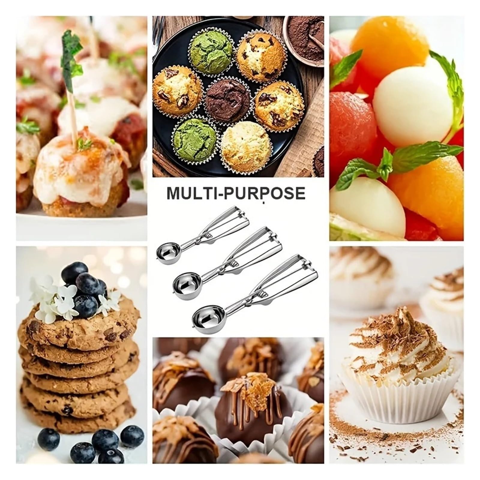 3 pezzi di paletta for gelato in acciaio inox, for stampi for frutta, manico a molla, accessori for la cucina casa, gadget