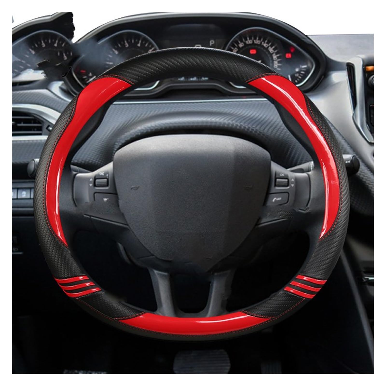Caches Volant Housse De Volant De Voiture, Accessoires D'intérieur pour Peugeot 2008 I II 2013 2014 2015 2016 2017 2018 2019 2020 2021 2022 Couvre Volant Voiture (Size : Type A- Red)