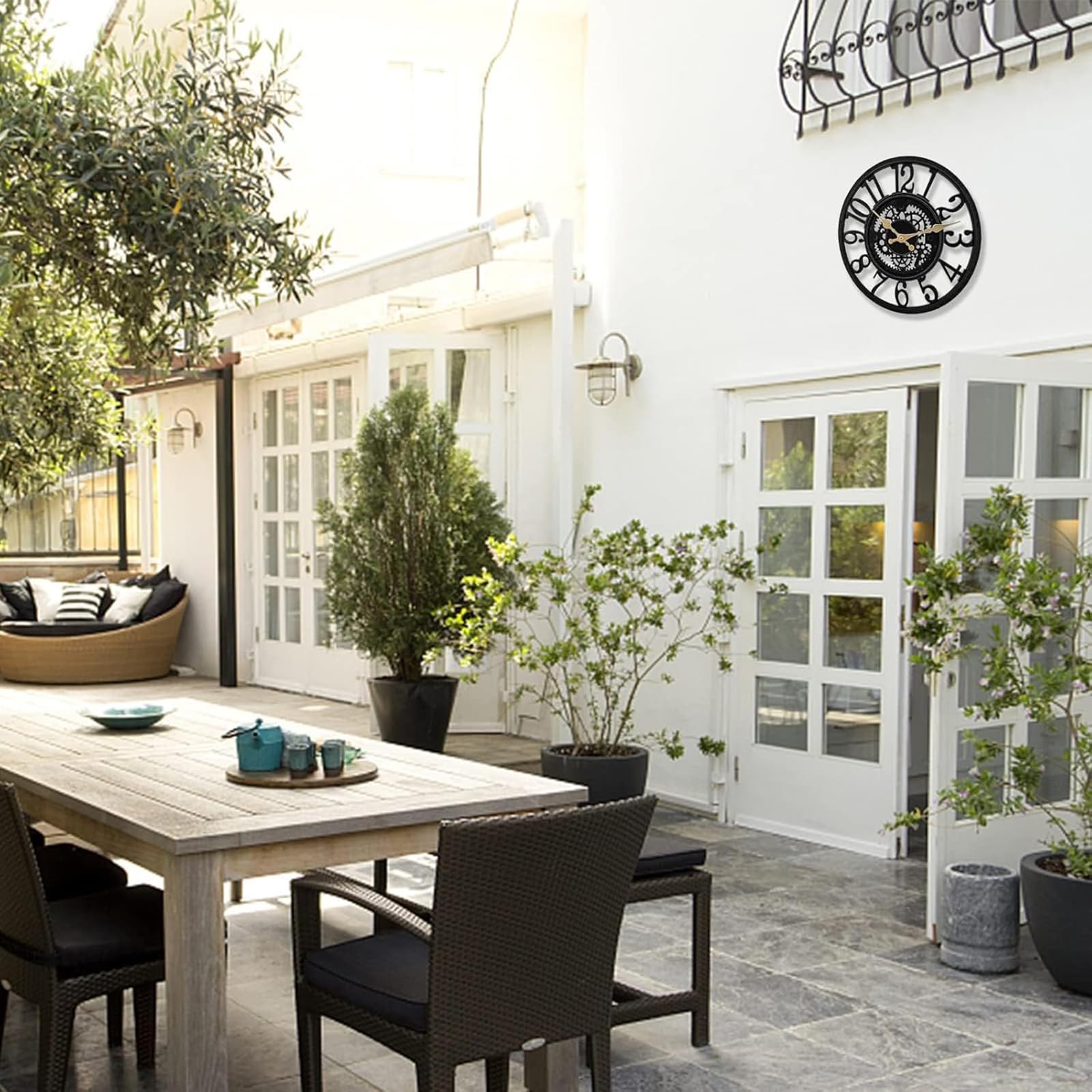 Laiton,Horloge Murale extérieure de 12 Pouces étanche, silencieuse sans tic-tac Horloge extérieure, Horloge de décor pour Patio, Piscine, Jardin, clôture, Porche, décor de Ferme