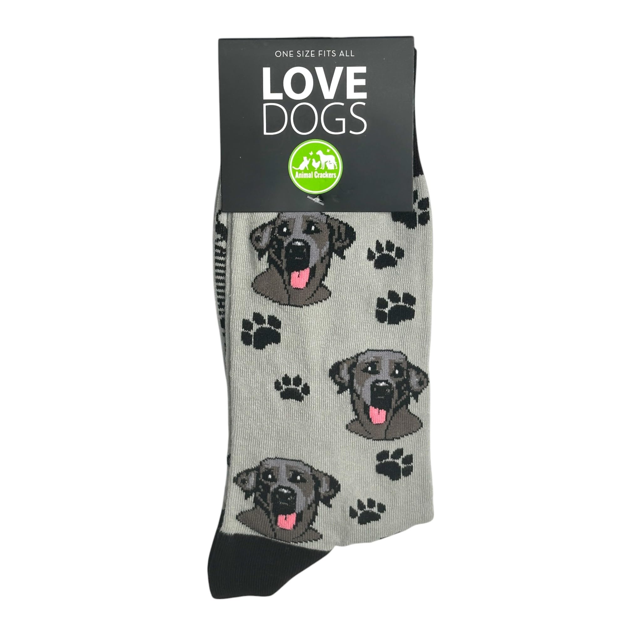 Animal Crackers Women's Grey 'Love Dogs' Black Labrador Dog Breed Socks, Plush 80% Cotton Fabric