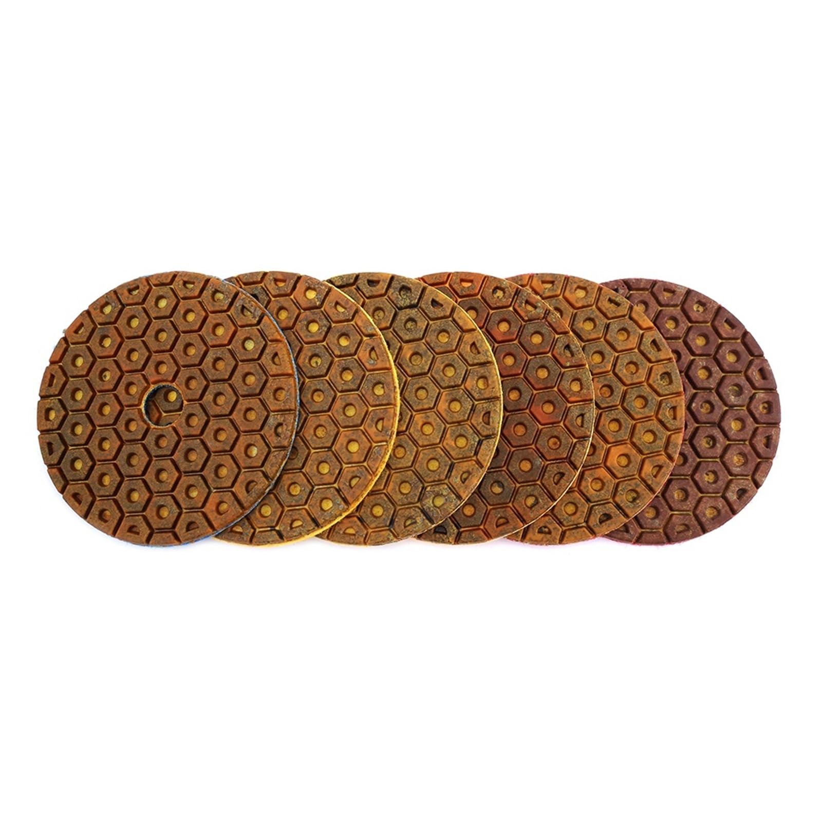 Almohadillas de pulido de diamante de 4 pulgadas, 6 pasos, unión de Metal de cobre, almohadilla de pulido húmedo for discos de molienda de piedra de mármol y granito cuicui(80_6 PCS_4 INCHES)