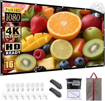Projector Screen Portable Movies Screens 169 Foldable Wrinkle-Resistant Fabric with Dual Adhesive/Nail Hooks for Stable Wall Mount, Ideal for Home Theater & Movie Nights 100 inches