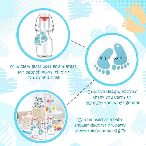 Miniatura 3 de Bokon 24 juegos de mini botellas de vidrio con tapa oscilante de 2 onzas, botellas de poción para baby shower, mini botellas de licor, recuerdos de