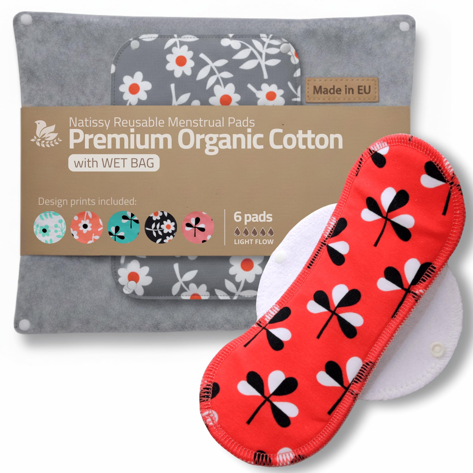 Made in EU - serviettes hygiéniques lavables ultra douces en coton bio – lot de 6 (S+M) pour flux léger – anti-fuite & sans odeur – lavables à haute température, confort naturel toute la journée - 1