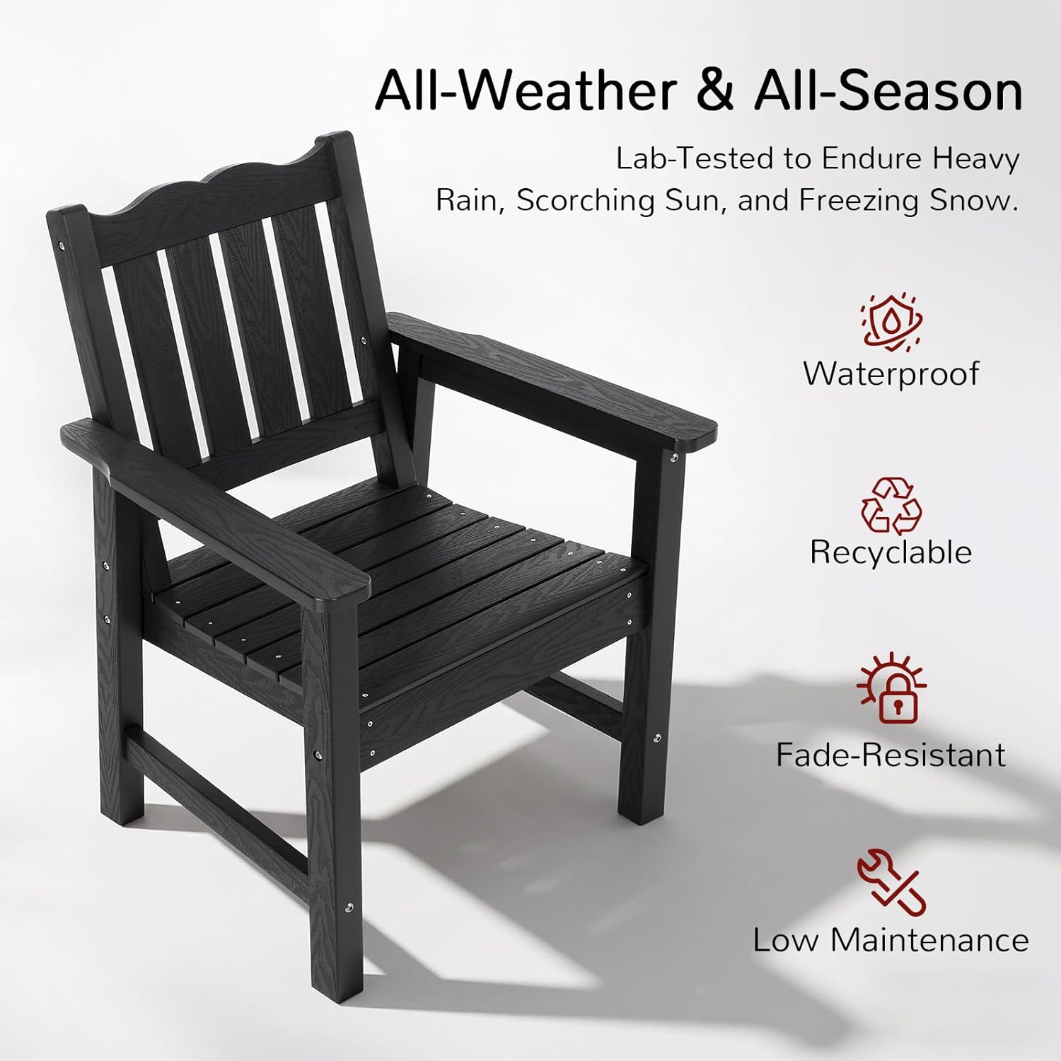 Stoog All-Weather Outdoor Chairs, Patio Dining Chair with Curved Backrest, 400 lbs Support Patio Chair, Black