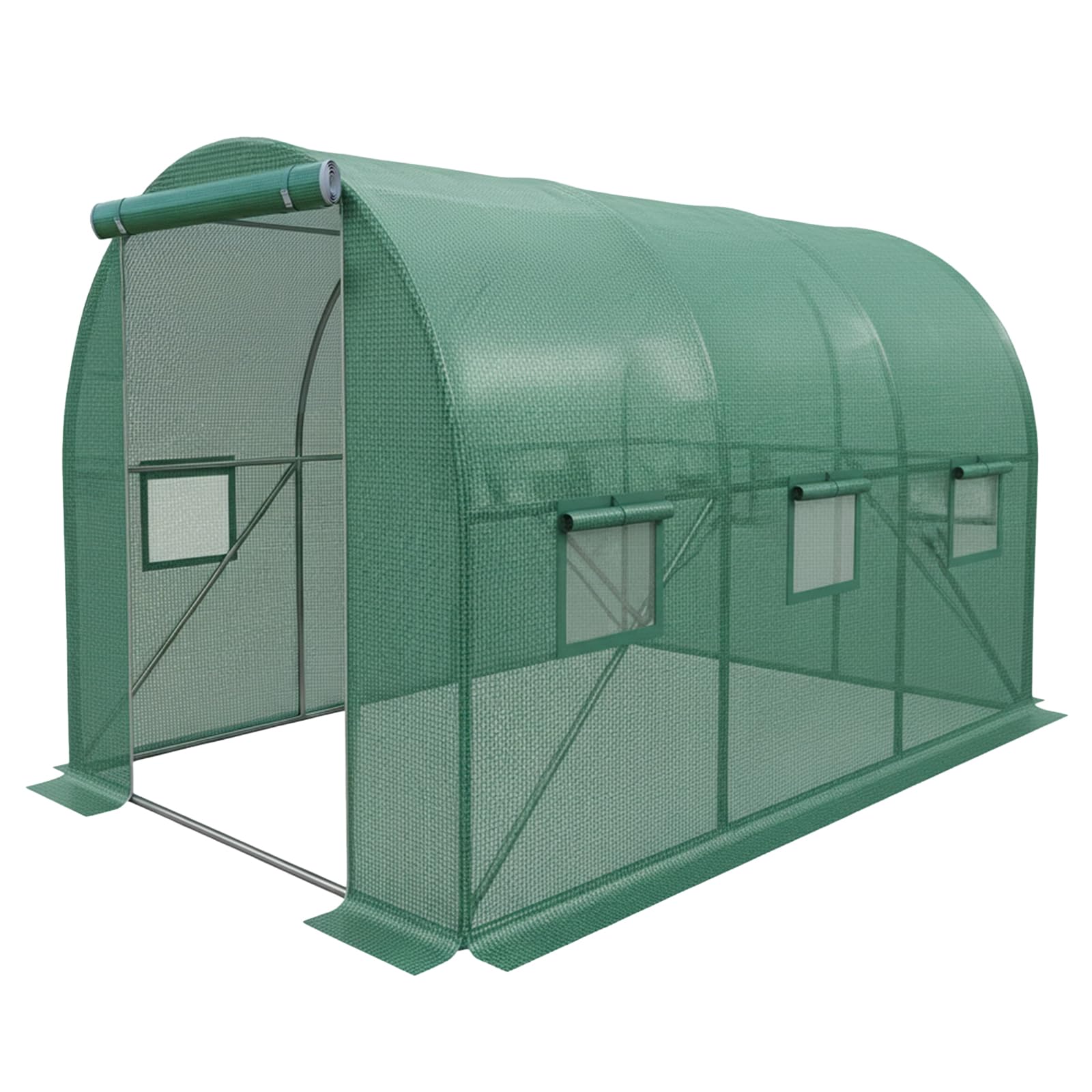 Large Walk-in Polytunnel Greenhouse with Reinforced Steel Frame, Roll Up Door, Mesh Windows, UV-Resistant 140GPE Fabric, Green (3x2x2m)