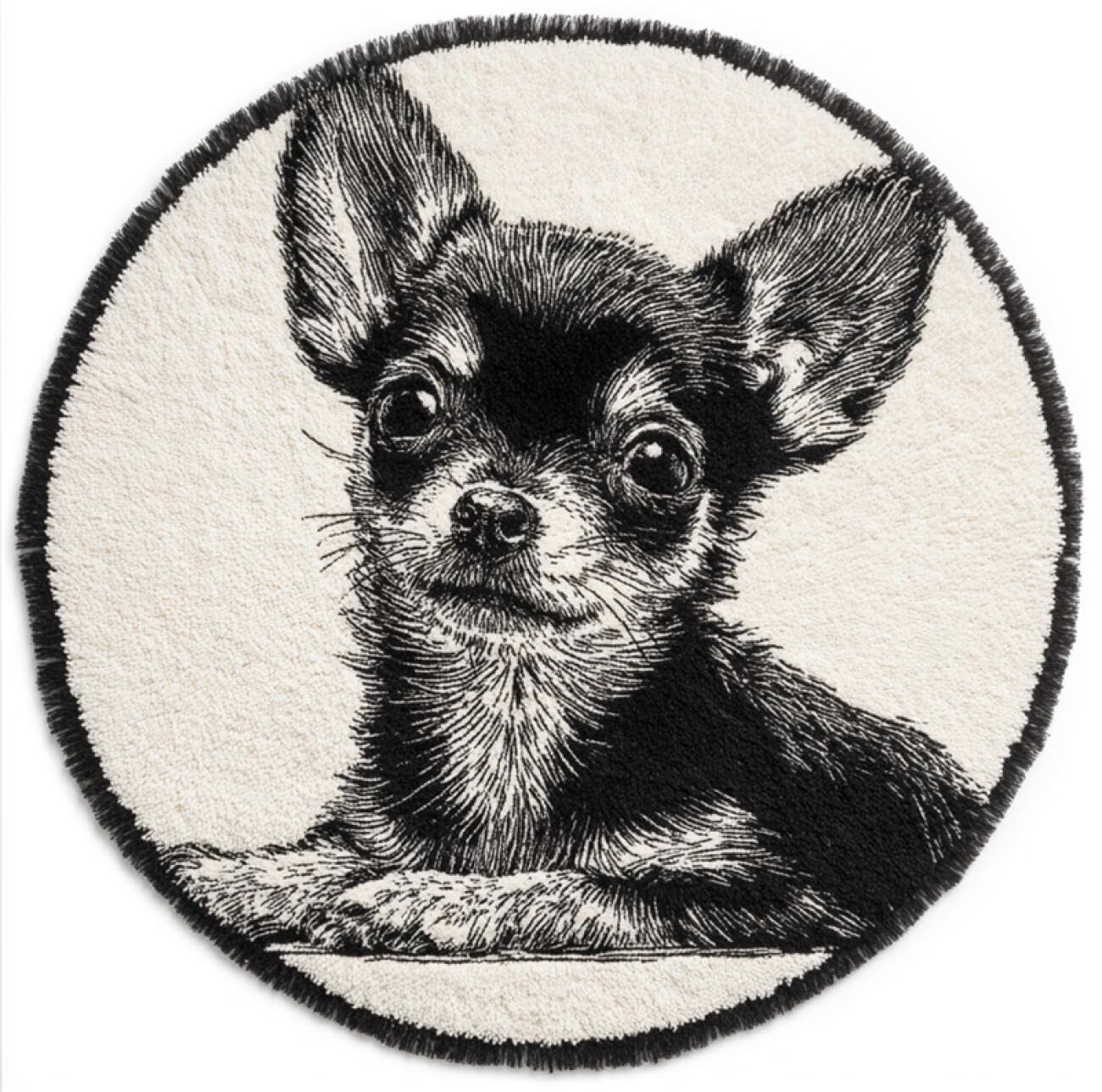 Kitquiver Dog Animal Tapestry Kits for Adults Black and White Chihuahua DIY Rug Making Craft Kits with Yarn & Canvas and Crochet Needle Embroidery Decoration 80x80cm