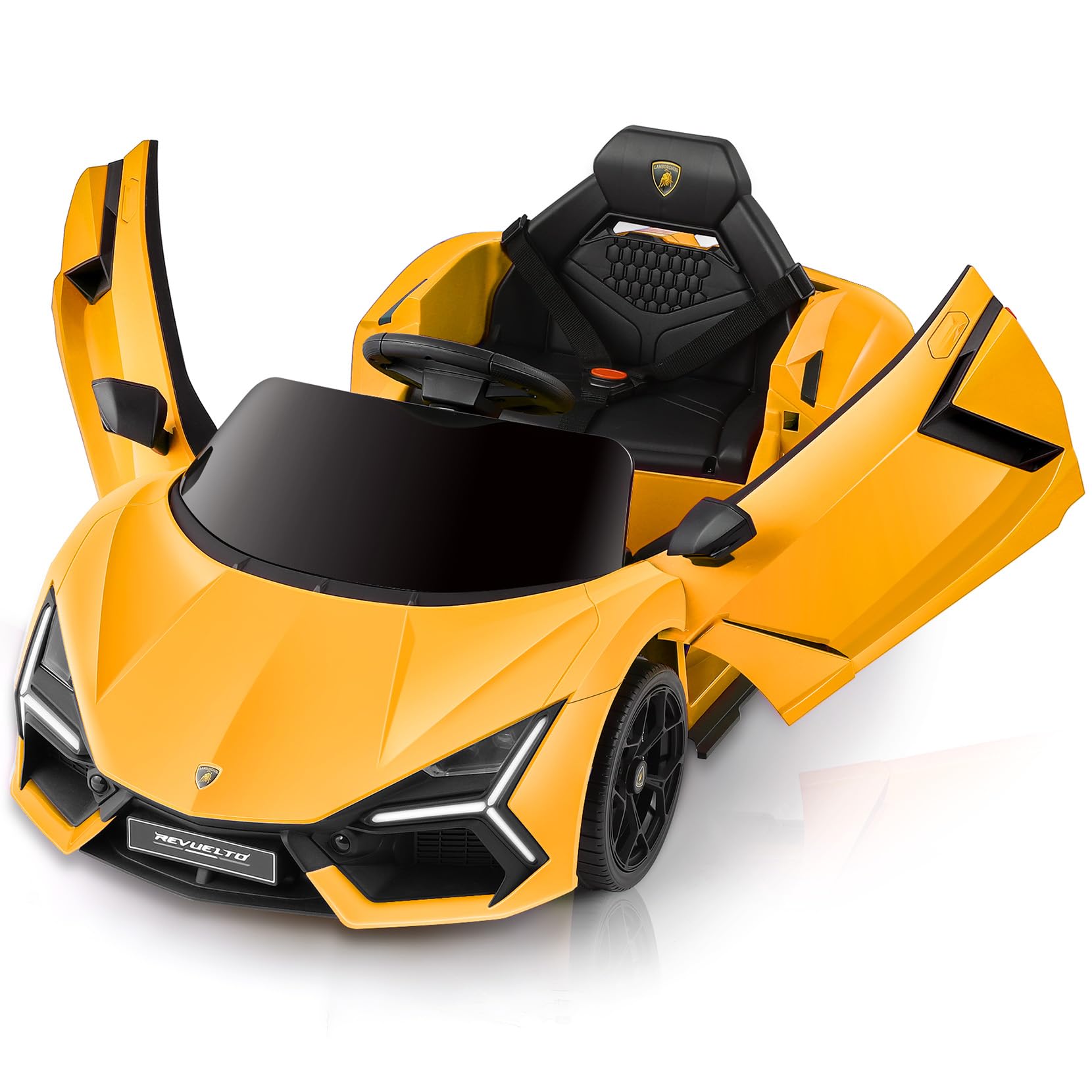 ELEMARA Lamborghini Electric Vehicle with Scissor Door,Kids Cars to Drive with Remote Control,12v Ride On Toys with LED Light,Bluetooth,MP3 Player and Wide Seat(Yellow)