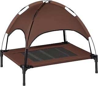 76cm Elevated Dog Bed Cooling Raised Pet Cot UV Protection Canopy Coffee