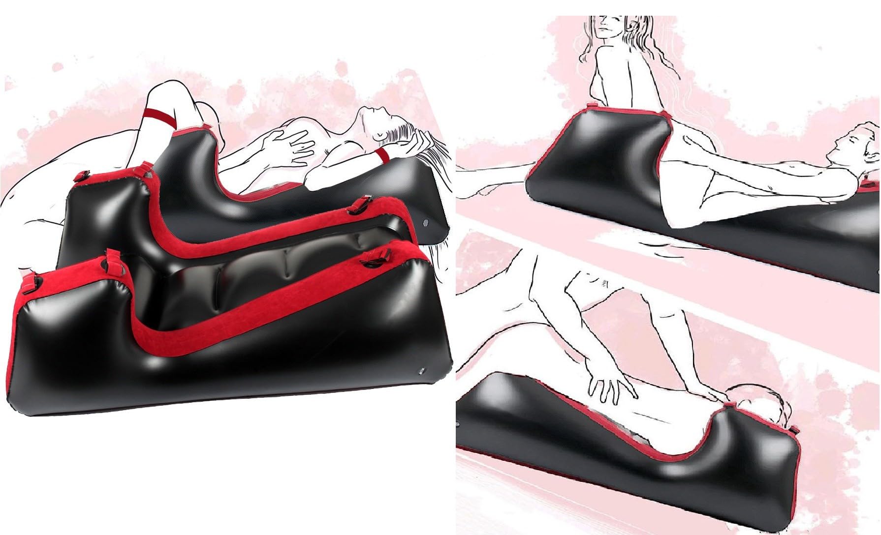 Rampe de bondage multi-positions - Fauteuil gonflable - Lit - Chaise gonflable - Canapé - Pieds divisés - Coussin SM avec menottes pour les pieds