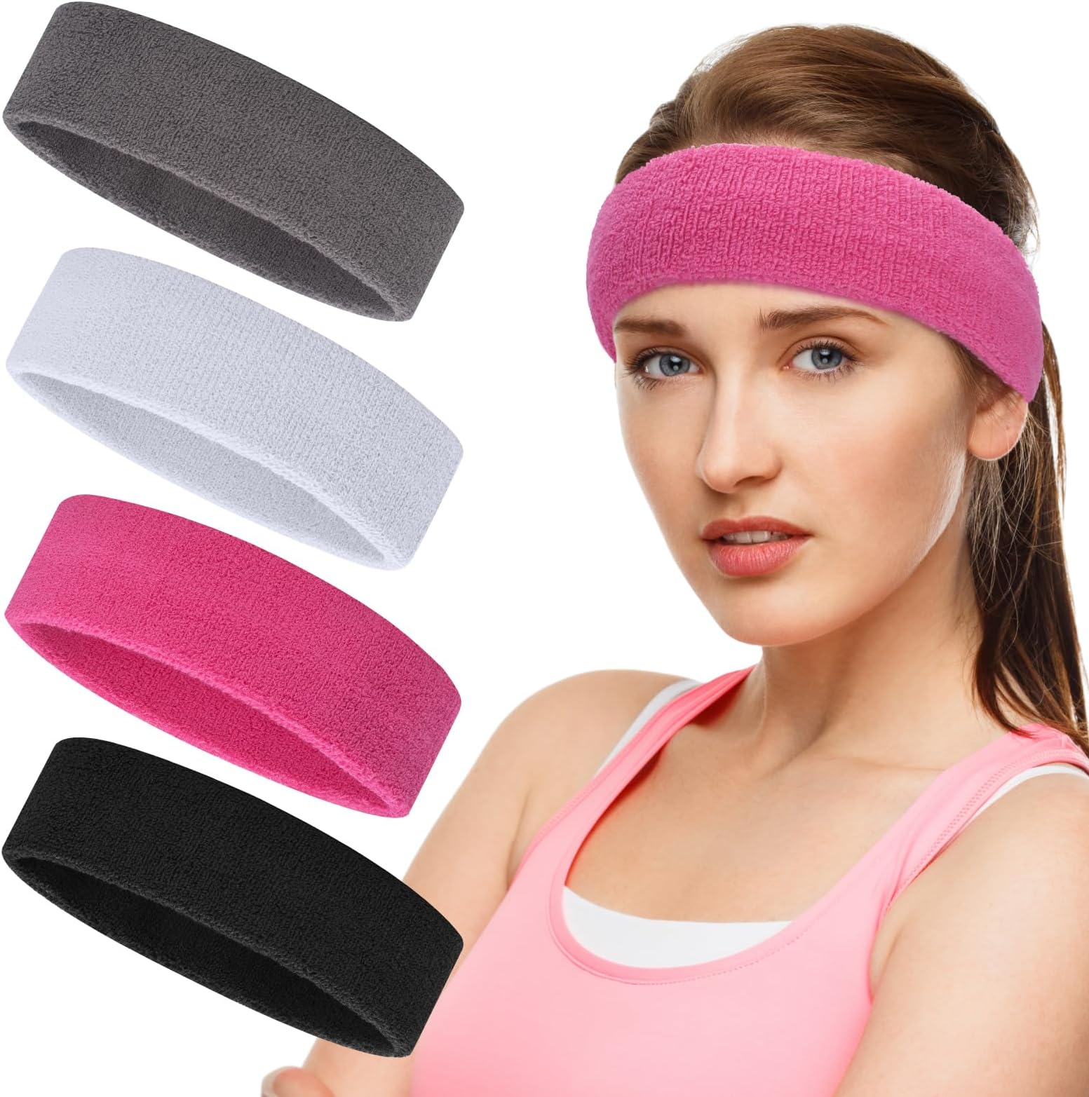 ONUPGOONUPGO Sweatbands,Sport Headbands for Men & Women,4 Pcs Head Sweat Bands for Hair, Moisture Wicking Athletic Cotton Terry Cloth Head Bands for Tennis, Basketball,Football,Gymnastics,Working Out