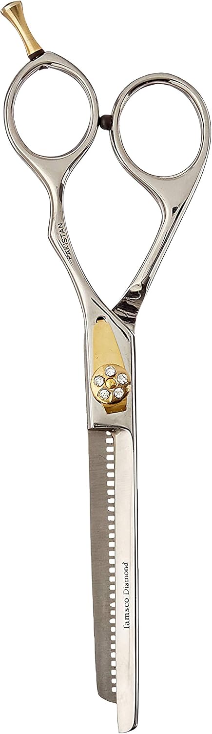 TAMSCO Thinning Shear 6.5-Inch, Single Blade, 32 Teeth Blade, Removable Finger Rest Semi-Convex Edge Japanese Stainless Steel 32 Teeth Blade Removable Finger Rest Adjustable Tension Screw