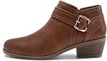 Athlefit Women's Ankle Boots, Chunky Heel Short Boots for Women, Classic Pointed Toe Fall Shoes for Women with Classic Side Zip, Cover with Buckle Strap, Comfortable Platform Slip On Booties