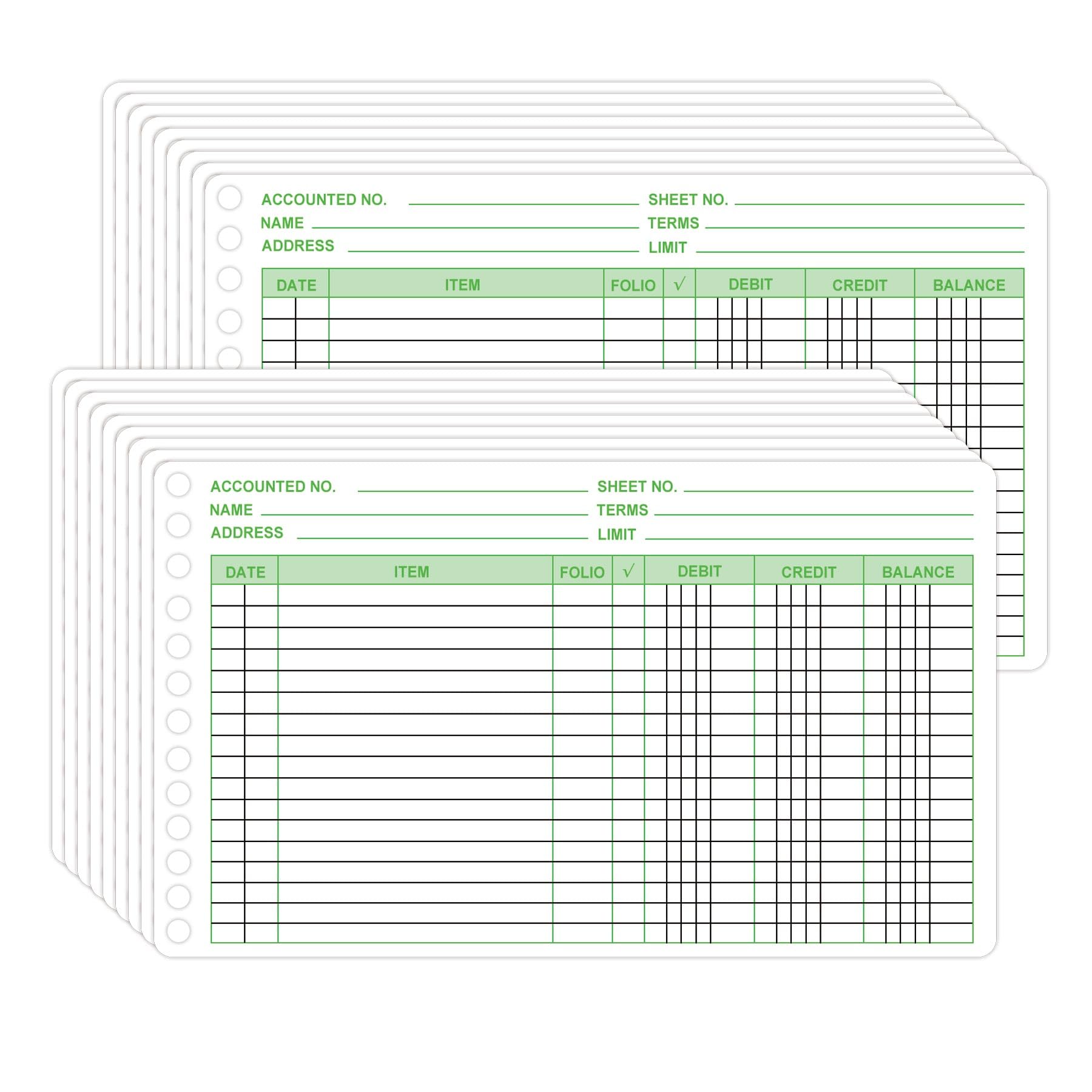 50 Pack Ledger Sheets Ledger Paper for Bookkeeping Columnar Pad 5.5 x 8.5 Inch Ledger Books for Business Accounts Payable with Debit Credit Balance