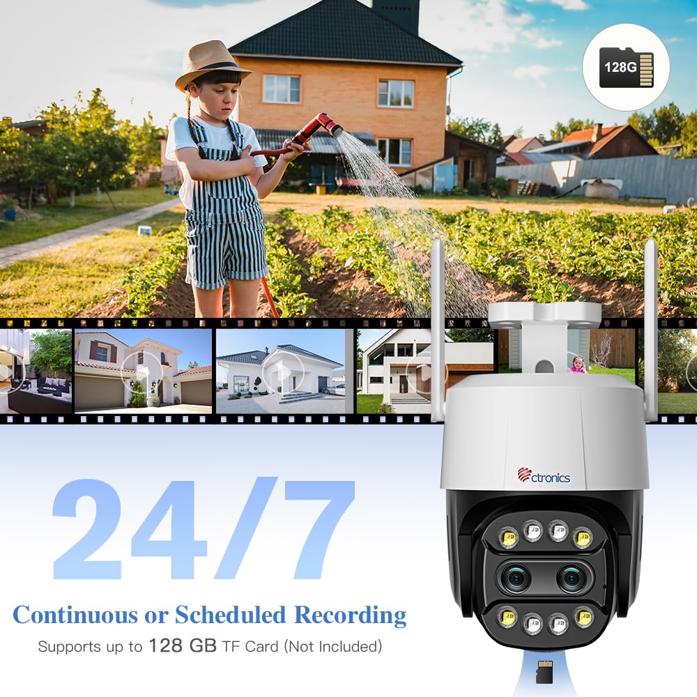 Ctronics Zoom Ibrido 6X Videocamera Wi-Fi Esterno con Doppio Obiettivo | Tracciamento Zoom Automatico Sorveglianza, Rilevamento Umano Visione Notturna a Colori Audio Bidirezionale IP66 (Bianco)