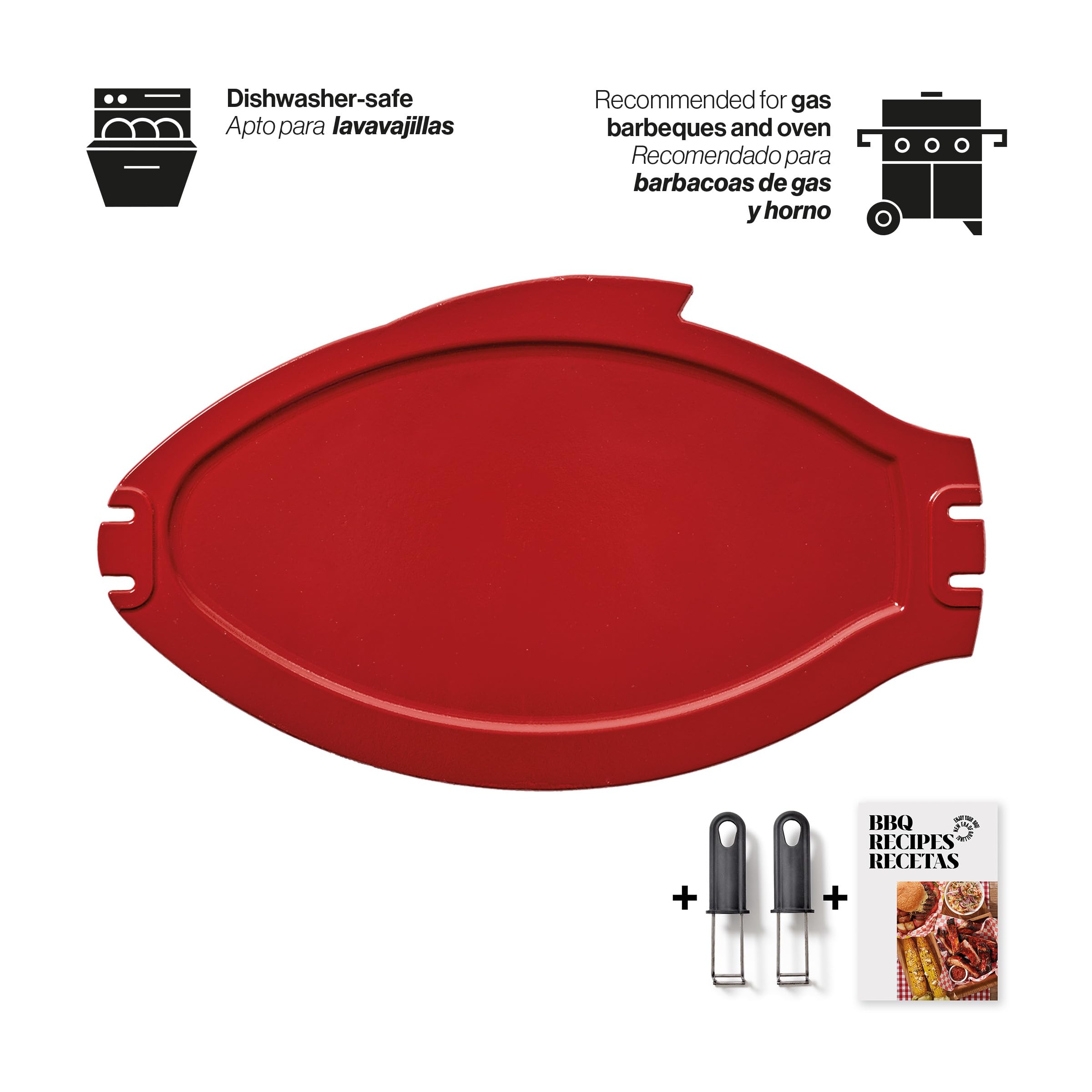 Fish Grill- Piedra refractaria | para Pescado | Piedra Ovalada | 40 x 23,5 cm | para Barbacoa de Gas o Horno | para Pescado al Punto
