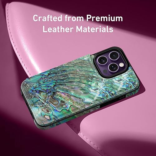 Miniatura 4 de LETO Funda para iPhone 15 Pro con tapa tipo folio de cuero, diseños de flores de moda, ranuras para tarjetas, función atril, funda protectora para