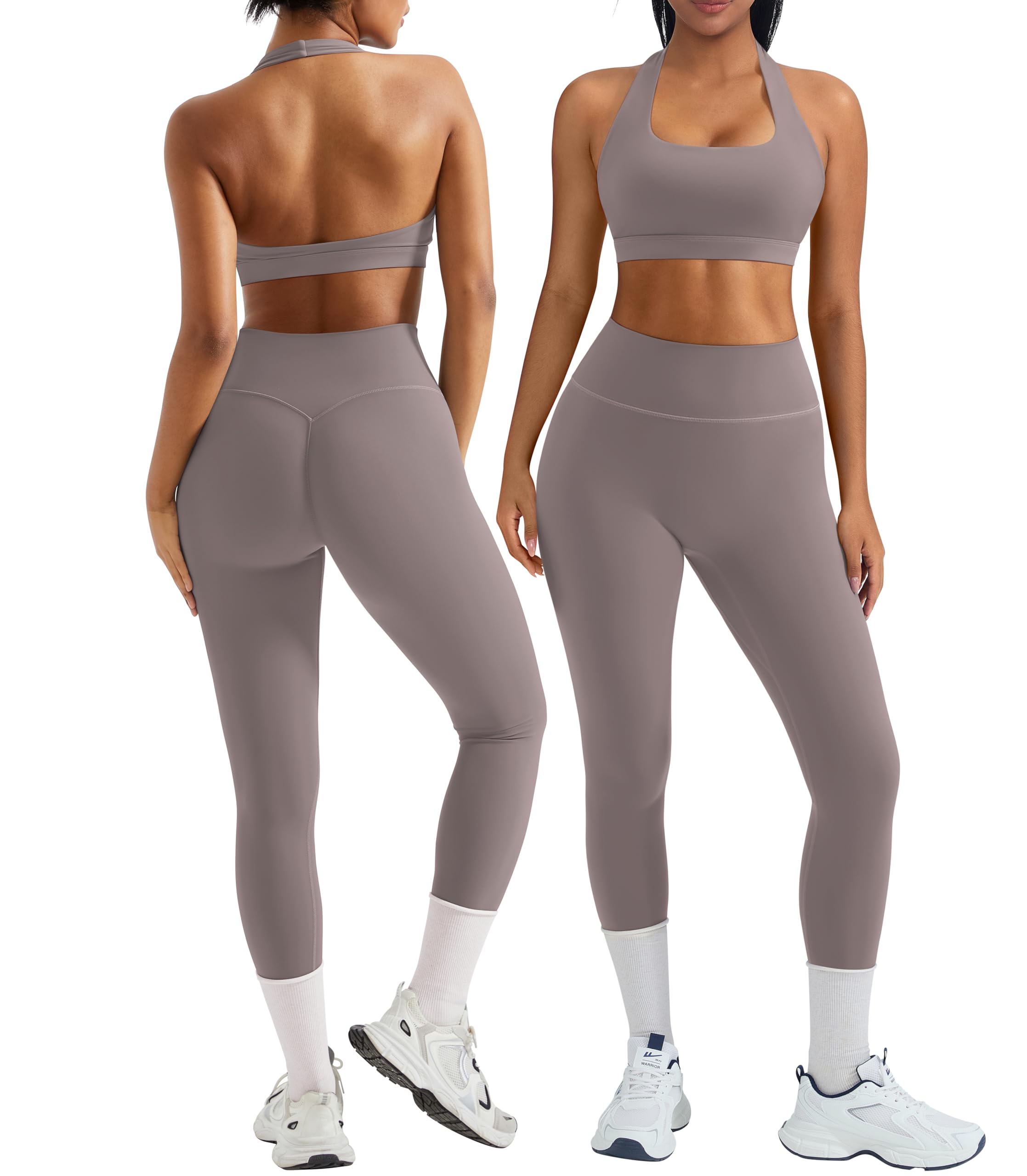 Photo 1 of *MISSING PARTS - see clerk notes*
OMKAGI 2 Piece Workout Sets for Women Halter Sports Bras Gym Sets Booty Leggings Outfits (L,447-Grey Purple)