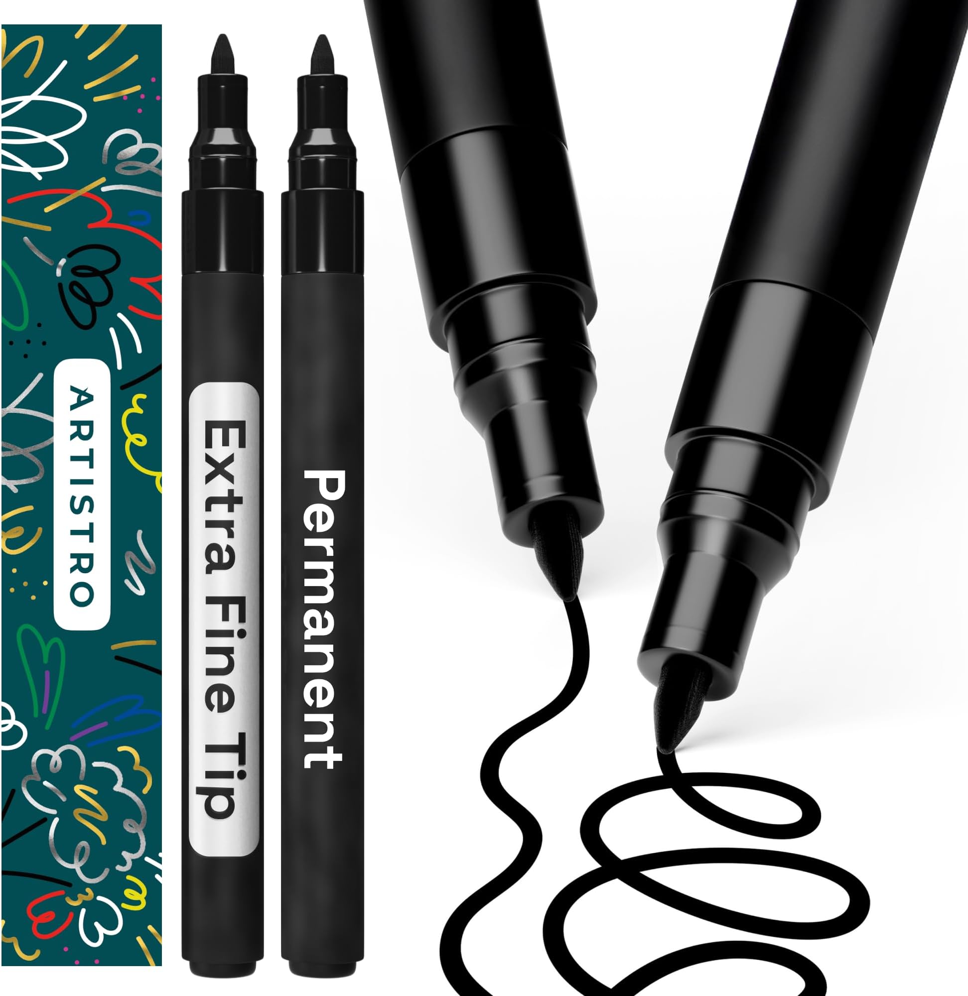 2 Black Extra-Fine Tip Permanent Marker - Waterproof Markers for Tire, Fabric, Rocks, Glass, Ceramic, Wood, Paper - Oil Based Paint Pens