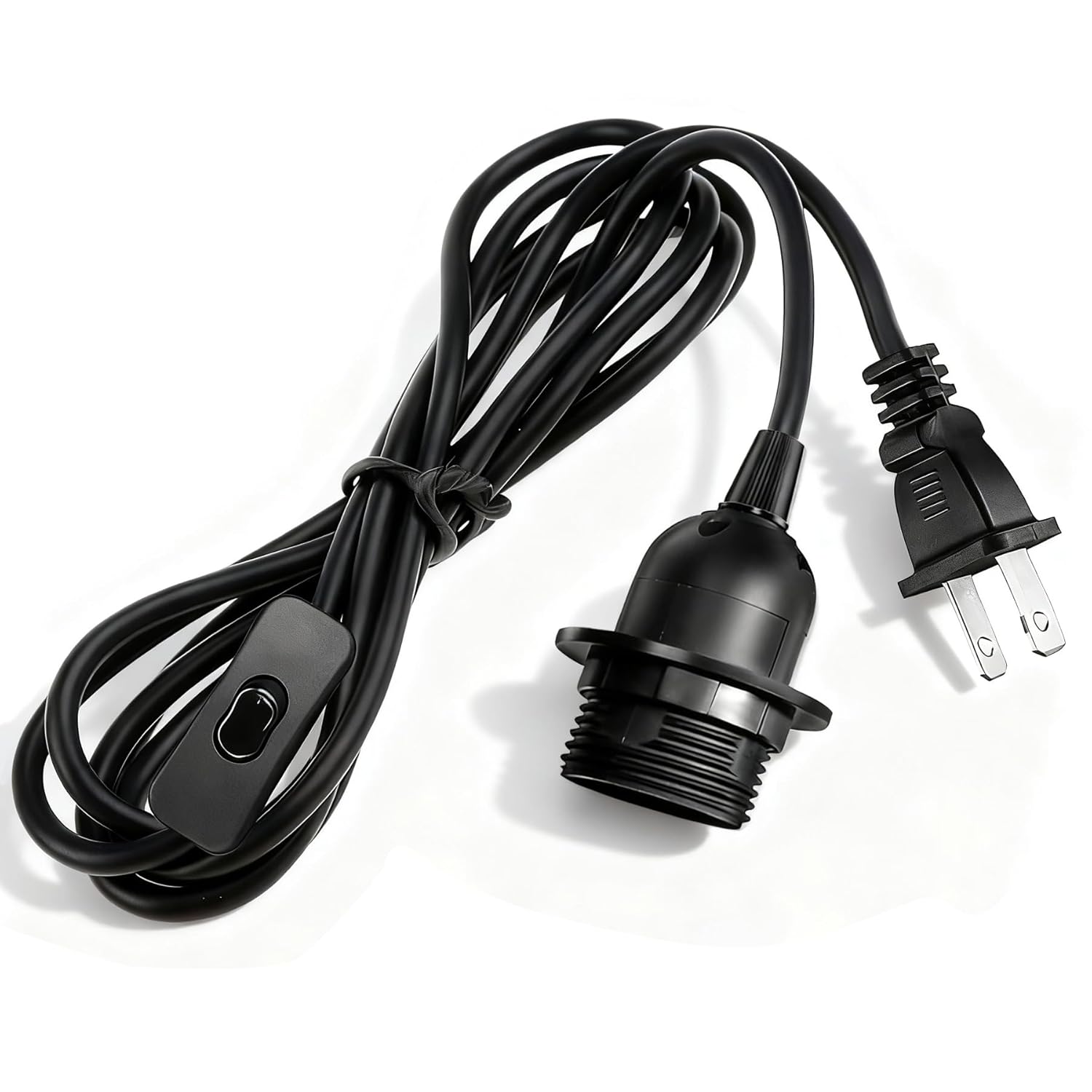 Plug in Hanging Light Cord Kit - 16Ft Pendant Light Plug in Lamp Kit, E26/E27 Bulb Socket Lantern Extension Cord with On/Off Switch, Socket Rings, 1 Pack, Black