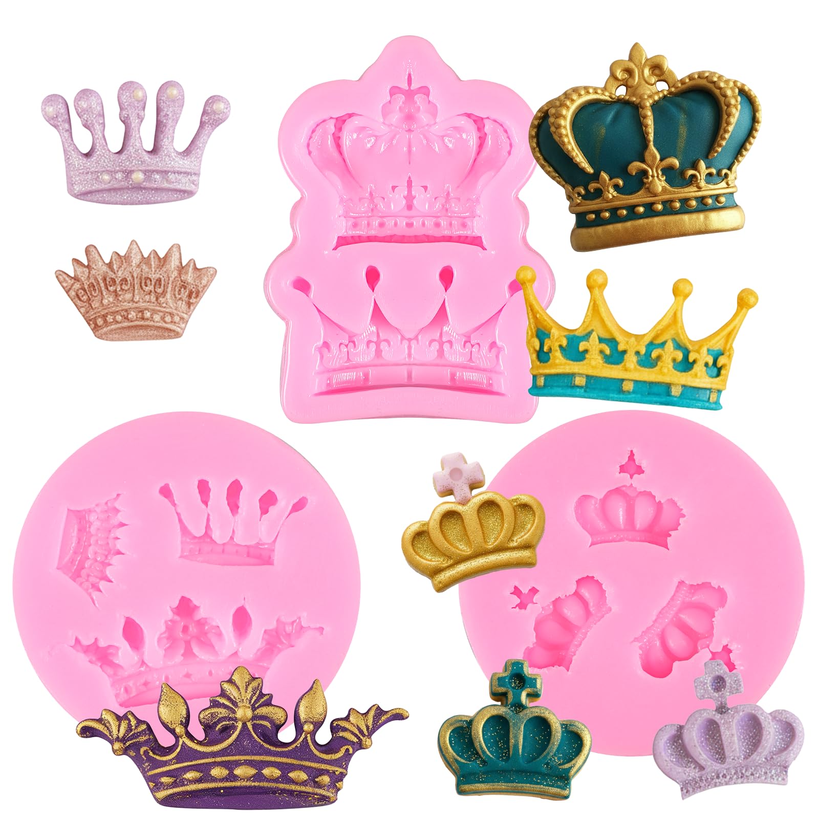 Photo 1 of 3PCS Crown Silicone Fondant Mold, 3D Mini Chocolate Molding for Crafts, Silicone Princess Crown Baking Mold Set, Candy Molds for Wax Melts Cupcake Topper Cake Crafting Projects