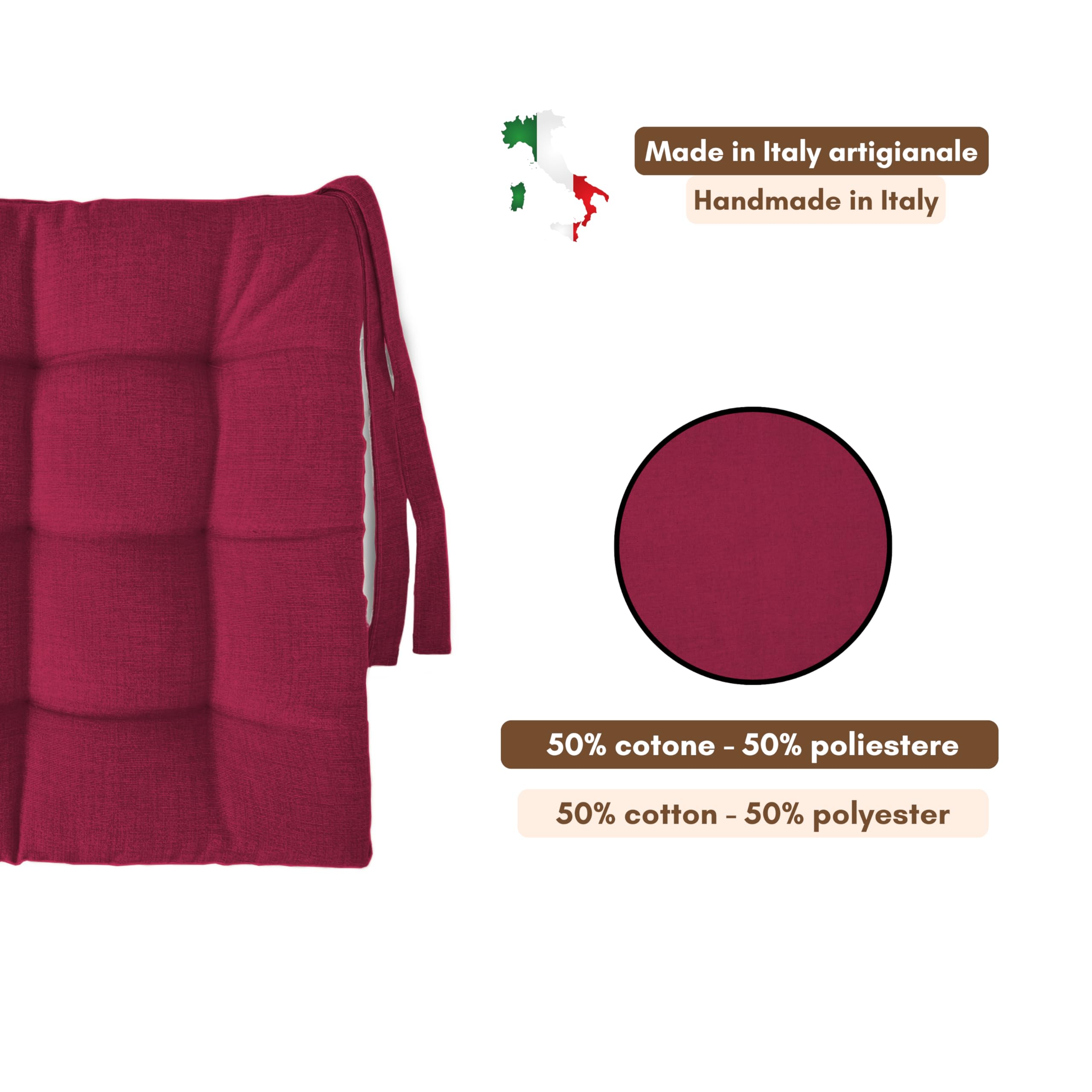 Il Tuo Artigiano Design Set van 4 of 6 zitkussens voor keukenstoelen, gemaakt in Italië, set van 6 stuks, 40 x 40 cm, dikte 6 cm, vulling van schuimrubber en zacht acryl