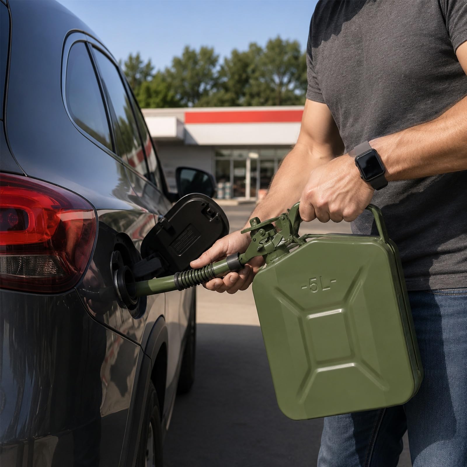 Bidon Gasolina Metálico Hermético con Boquilla Flexible, Deposito Gasoil, Bidón Portátil para Coche, Moto, Quad(5L/1.3Gla)