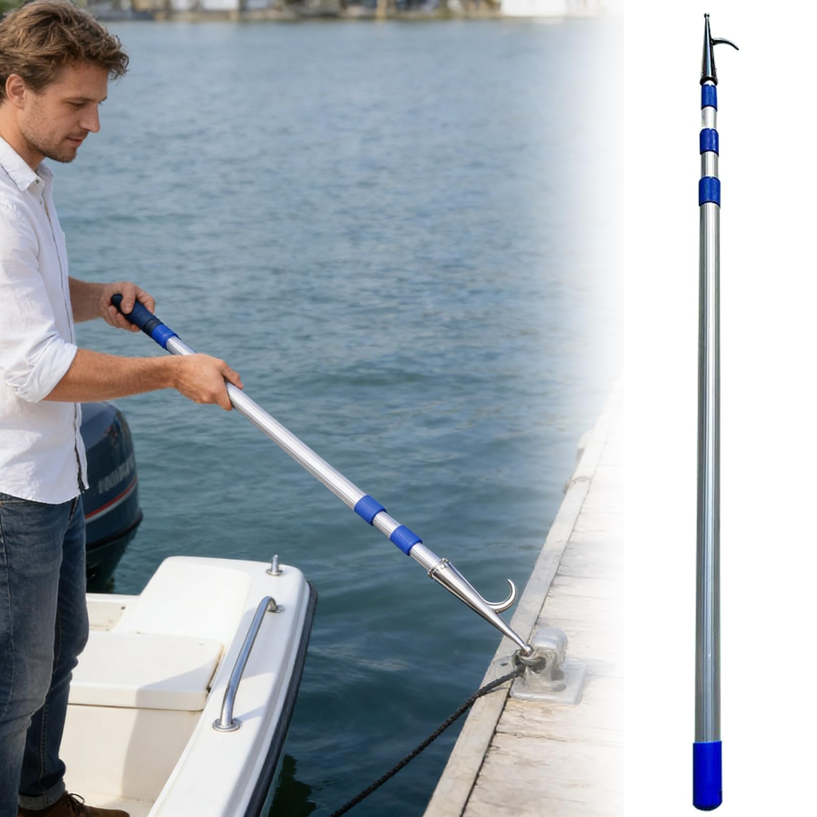 Gancio regolabile per barca, palo telescopico per ormeggio, salvataggio spinta, gancio per pick-up estensibile