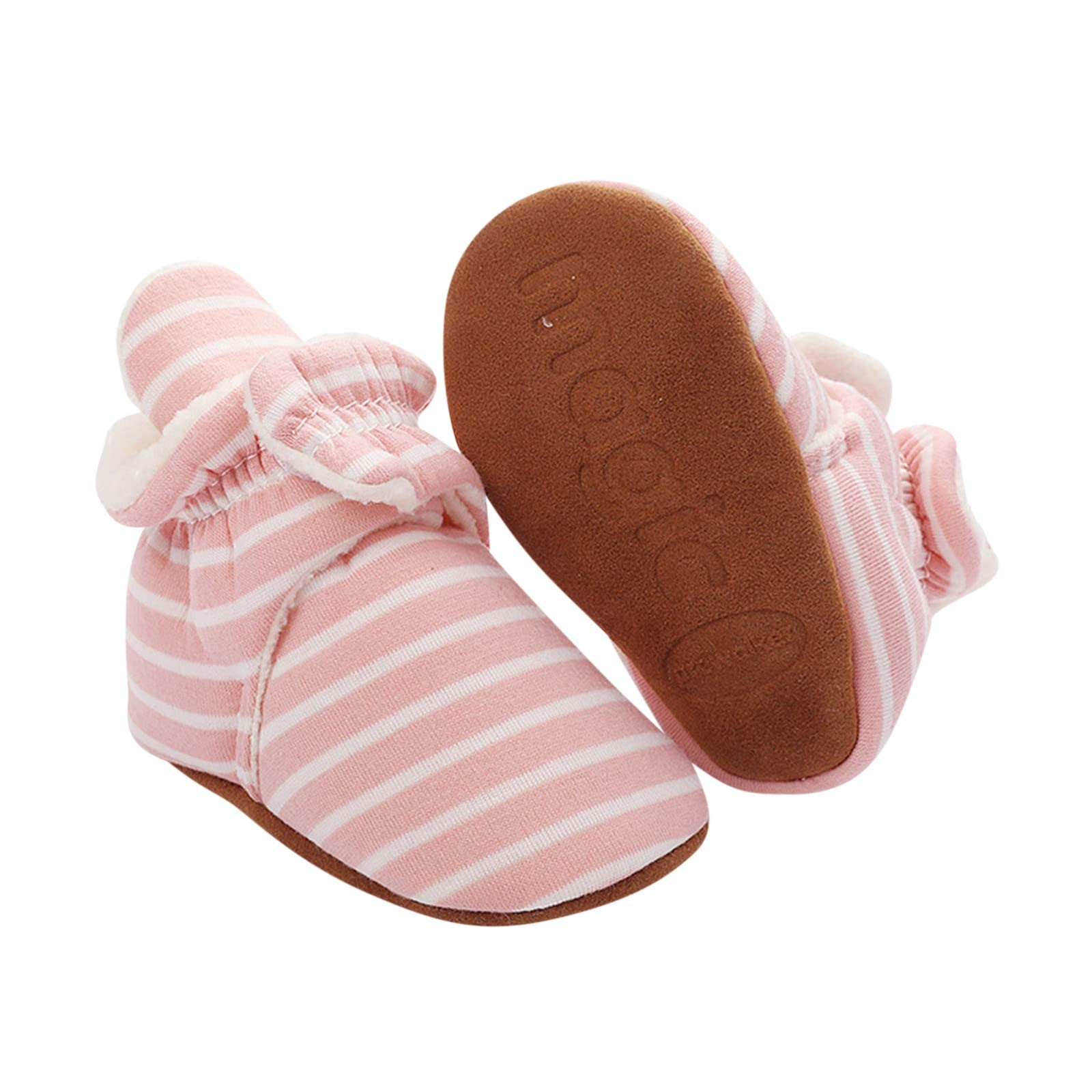 Baby Booties Girls Boys Fleece Lined Slippers Socks Shoe Infant Non Slip First Walking Shoes Winter Warm Boots Shoes (Pink, 3-6 Months)