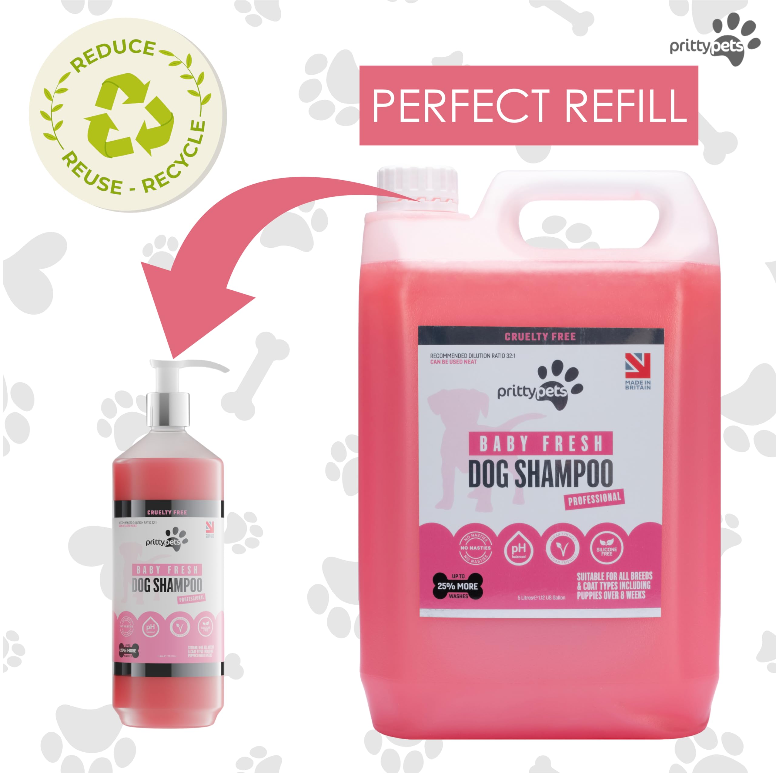 Babypuder-Shampoo für Hunde, 5 l, babyfrisches Hundeshampoo für stinkende Hunde, professionell, pH-ausgewogen, vegan und Welpenfreundlich, hergestellt in Großbritannien (5 Liter)