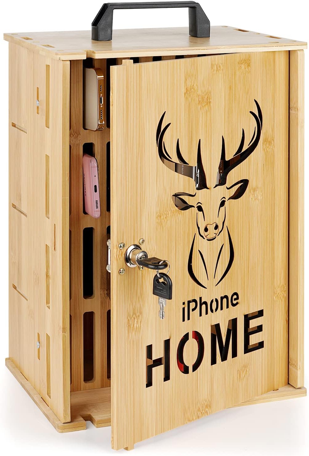 Loghot Cell Phone Holder Classroom Cell Phone Storage 36 Slots Wooden Phone Storage Box