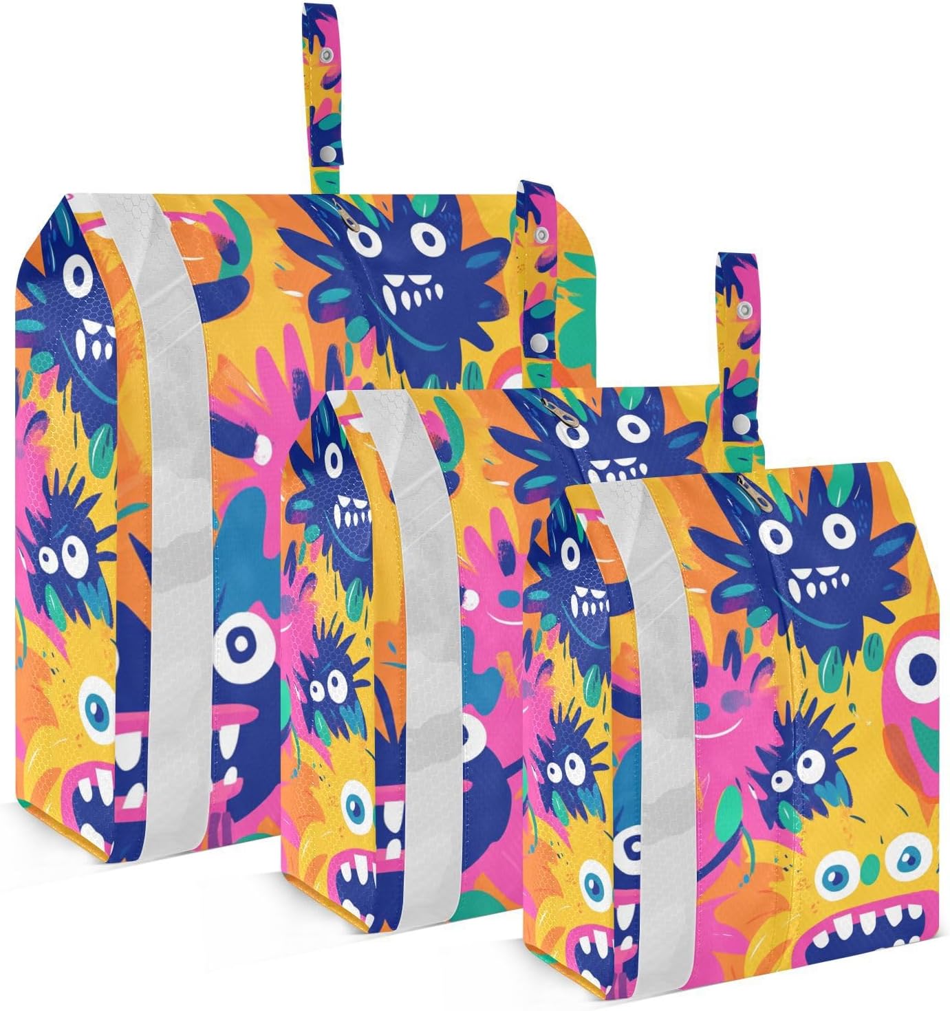 Doodle Funny Cute Monsters Colorful 3 Set Travel Packing Cubes For Suitcases Stackable Bags For Closet Clothes Storage Bags Plastic Storage