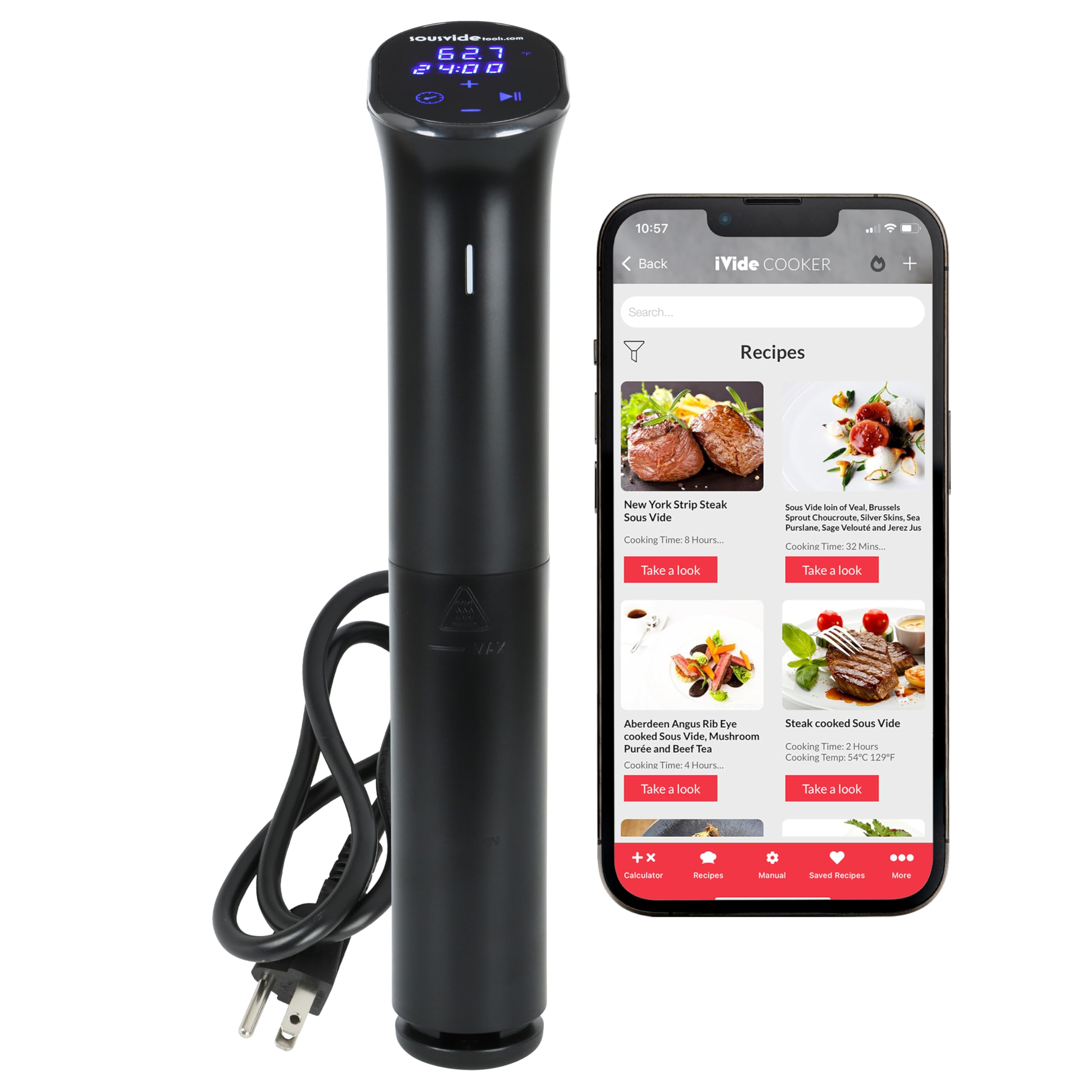 iVide 2.0 WiFi Sous Vide Cooker – Precision Immersion Circulator, 1200W, 0.1°C Accuracy, App Recipes, Quiet Operation, 30L Capacity