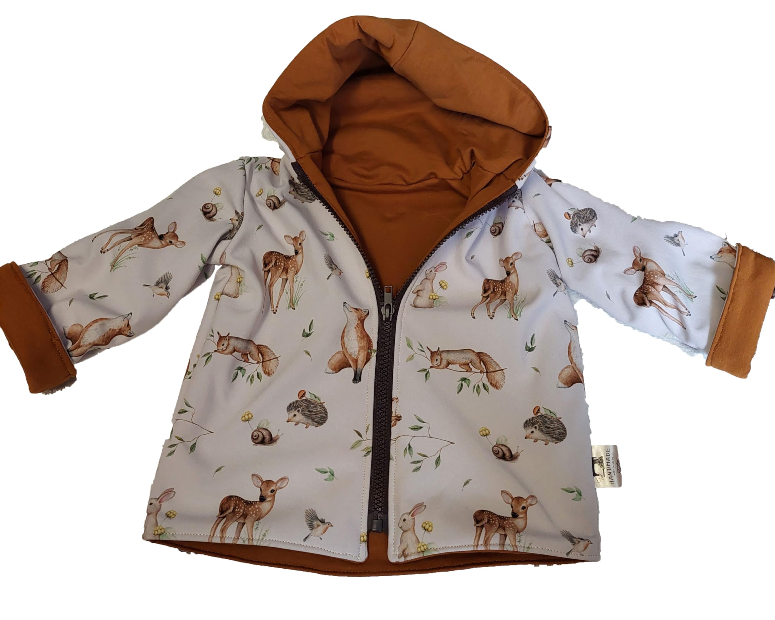 Handmade Softshelljacke Regenjacke mit Kapuze Wendejacke Reh Bambi Fuchs für Baby Kinder