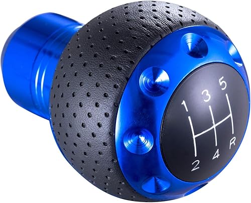 Miniatura 5 de Arenbel Pomo de palanca de cambios manual de cuero de 5 velocidades para automóvil, repuesto para la mayoría de camiones MT, color azul