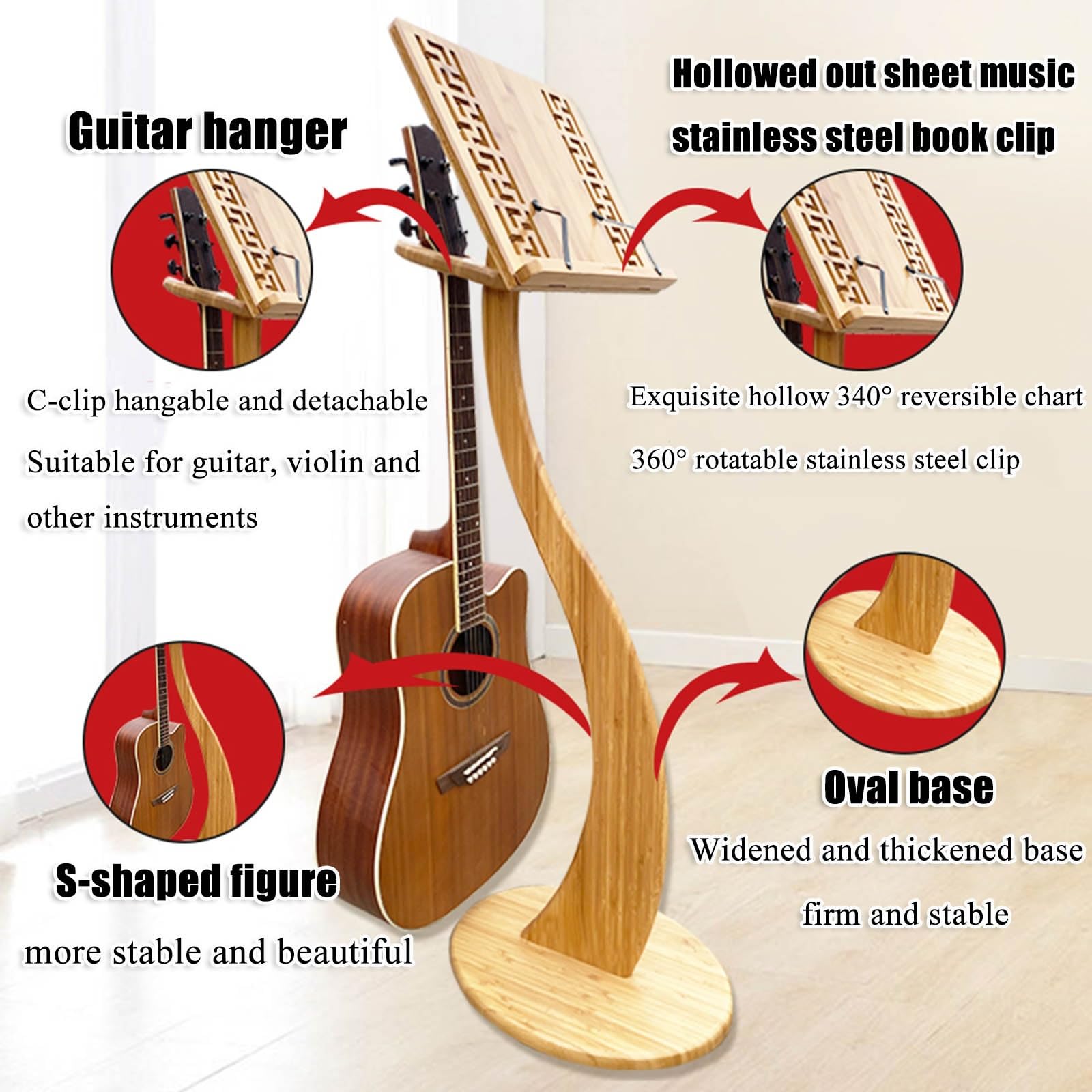 Atril De Madera para Partituras, Atril Profesional para Libros De Música, Bambú Natural, Desmontable, Atril De Escritorio para Partituras para Directores, Escenarios, Teatr,