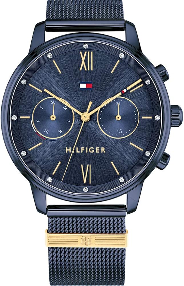 Tommy Hilfiger Orologio Analogico Multifunzione al Quarzo da Donna con Cinturino in Maglia Metallica in Acciaio Inossidabile Blu - 1782305