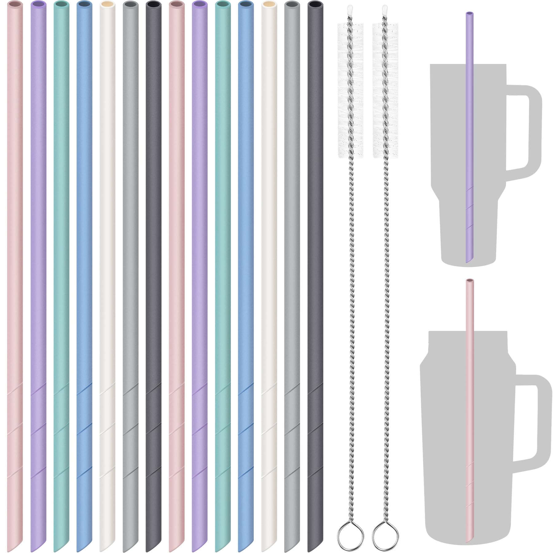 NiHome 14" Silicone Straws 14-Pack for Stanley Tumblers, Customizable Length Perfect Fit in Large Bottles, BPA-Free Food Grade Silicone for Vibrant