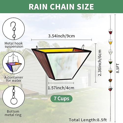 Miniatura 4 de Juego de cadenas de lluvia de 8.5 pies, hechas a mano con incrustaciones de cobre puro, estilo vintage, cadenas de lluvia para desagües para desviar
