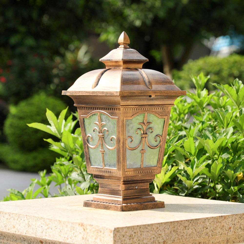 Lámpara de Columna de bolardo para Exteriores Poste de Cerca Luz de Poste montada en la Pared Lámpara de Pilar de Patio de jardín de Villa, Pantalla de Vidrio, Material de Aluminio Fundido a presión